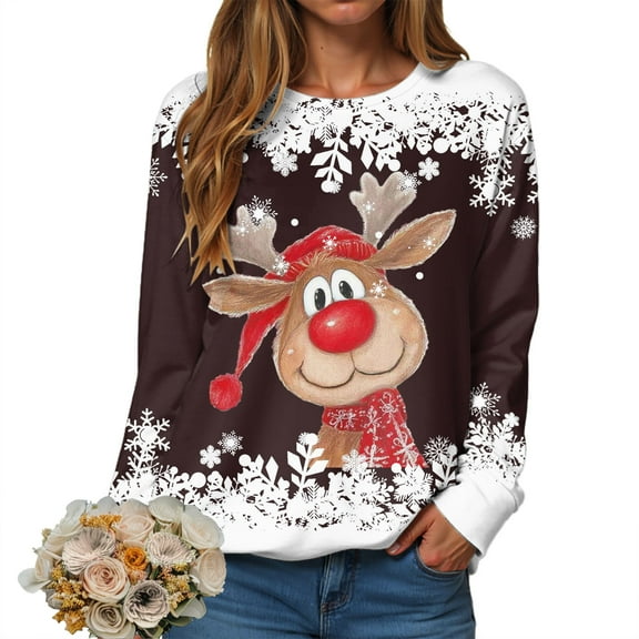 larppty Ugly Christmas Sweater Funny Xmas Reindeer Print Christmas Party Holiday Pullover Winter Clothes 2025 (Brown, XL)