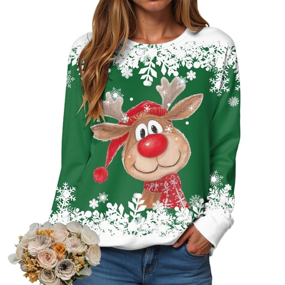 larppty Ugly Christmas Sweater Funny Xmas Reindeer Print Christmas Party Holiday Pullover Winter Clothes 2025 (Green, XXL)