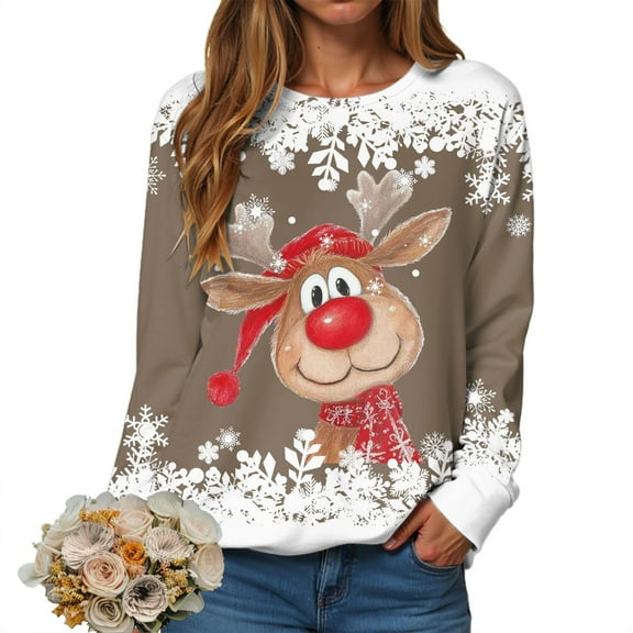 larppty Ugly Christmas Sweater Funny Xmas Reindeer Print Christmas Party Holiday Pullover Winter Clothes 2025 (Khaki, XL)