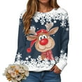 thumbnail image 1 of larppty Ugly Christmas Sweater Funny Xmas Reindeer Print Christmas Party Holiday Pullover Winter Clothes 2025 (Navy, M), 1 of 6