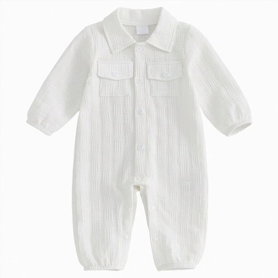 larppty Unisex Baby Jumpsuit Infant Boys Girls Cotton Spring Fall Romper One-Piece Coverall Baptism Outfit