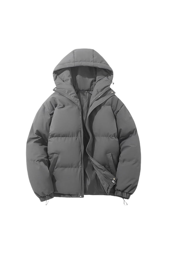 Unisex Warm Hooded Jacket - Short Length Windproof Parka(Dark Gray,XXXXL)