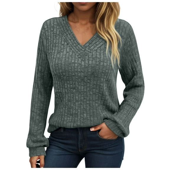 larppty V Neck Long Sleeve Shirts for Women Casual Fall Tops Lightweight Tunic Sweaters Fashion Clothes Loose Fit 2025 (Green, XL)