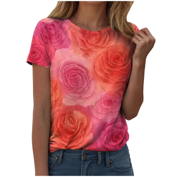 larppty Valentines Shirts for Women Love Heart Graphic T Shirt Valentine's Tee Shirt Casual Lover Short Sleeve Comfy Tops (Red, L)