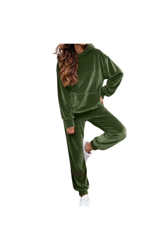 Velour Lounge Sets for Women 2 Piece Velvet Tracksuits Jogging Hoodie Sweatsuits Soft Sports Leisure Jogger Outfit(AG, M)