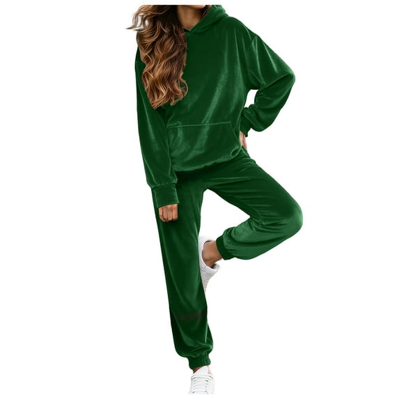 larppty Velour Lounge Sets for Women 2 Piece Velvet Tracksuits Jogging Hoodie Sweatsuits Soft Sports Leisure Jogger Outfit(Green, XXL)