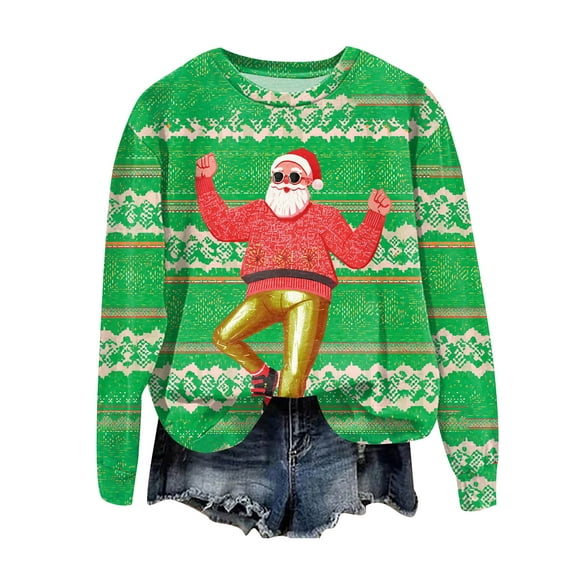 larppty Vintage Christmas Sweatshirts for Women Ugly Xmas Tops Santa Graphic Outfits Fashion Pullover Shirts (Green, XL)