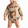 thumbnail image 1 of larppty Western Baby Boy Clothes Cowboy Shirt Romper Long/Short Sleeve Button Down Dress Bodysuit Infant Gentleman Outfits (Brown), 1 of 7