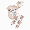 thumbnail image 1 of larppty Western Newborn Baby Boys Cowboy Outfit Cow Print Letter Bodysuit Long Leggings Cap 3pcs Infant Boy Country Clothes, 1 of 7