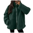 thumbnail image 1 of larppty Winter Coats for Women Shaggy Fur Jacket Fuzzy Shearling Zip Up Oversized Warm Shacket Outwear (Dark Green, L), 1 of 6