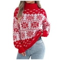 thumbnail image 1 of larppty Women 2025 Fall Casual Turtleneck Long Sleeve Chunky Oversized Ribbed Tunic Sweaters Pullover Knitted Printed Tops (Red, S), 1 of 8