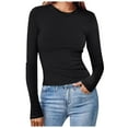 thumbnail image 1 of larppty Women 2025 Fall Clothes Long Sleeve Shirts Ribbed Knit Fitted Basic Tee Going Out Tops Casual Outfits (Black, S), 1 of 6