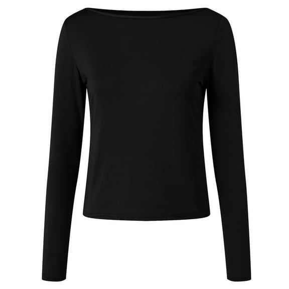 larppty Women Boat Neck Base Layer Tops Cotton Long Sleeve Shirts Slim Fitted Fall Spring Y2K Clothes Outfits (Black, M)