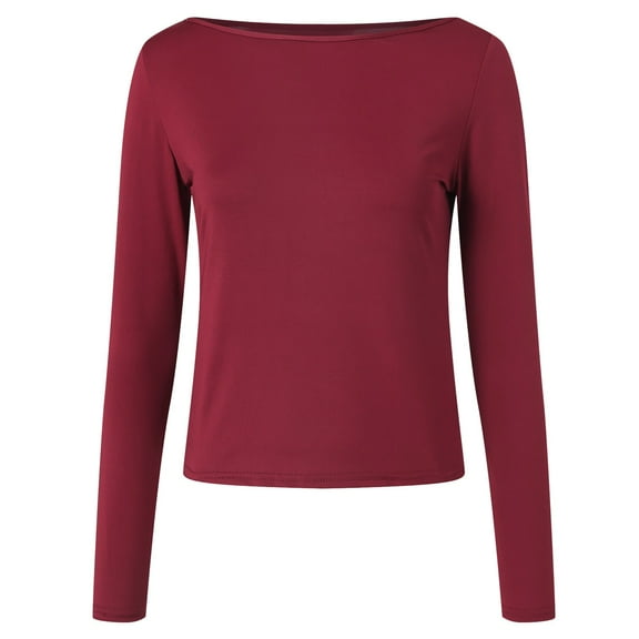 larppty Women Boat Neck Base Layer Tops Cotton Long Sleeve Shirts Slim Fitted Fall Spring Y2K Clothes Outfits (Wine, XS)