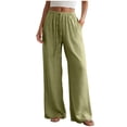 thumbnail image 1 of larppty Women Cotton Linen Drawstring Wide Leg Pants High Waisted Casual Loose Trousers with Pockets (Green, XXXL), 1 of 9