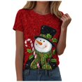 thumbnail image 1 of larppty Women Crew Neck Cute Snowman with Hat Graphic Fall Shirts Casual Christmas Tee Family Tops (Brick Red, XL), 1 of 7
