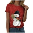 thumbnail image 1 of larppty Women Crew Neck Cute Snowman with Hat Graphic Fall Shirts Casual Christmas Tee Family Tops (Watermelon Red, XXL), 1 of 7