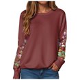 thumbnail image 1 of larppty Women Crewneck Flower Print Long Sleeve Sweatshirts Floral Graphic Tops Casual Loose Fit Pullover Shirts (Wine, XXL), 1 of 9