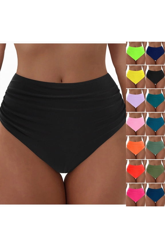 Women High Waisted Bikini Bottoms Tummy Control Full Coverage Swim Bottom Front Ruched Bathing Swimsuit (Watermelon Red, XL)