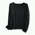 thumbnail image 1 of larppty Women Lightweight Pajamas Tops Long Sleeve Plain Lounge T-Shirt Crewneck Soft Pajama Shirts Sleep Tunics Tee (Black, L), 1 of 5