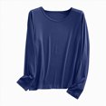 thumbnail image 1 of larppty Women Lightweight Pajamas Tops Long Sleeve Plain Lounge T-Shirt Crewneck Soft Pajama Shirts Sleep Tunics Tee (Dark Blue, M), 1 of 5