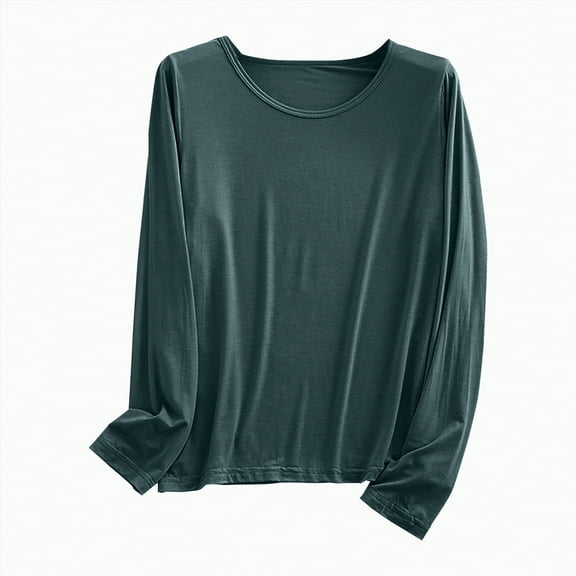 larppty Women Lightweight Pajamas Tops Long Sleeve Plain Lounge T-Shirt Crewneck Soft Pajama Shirts Sleep Tunics Tee (Green, L)