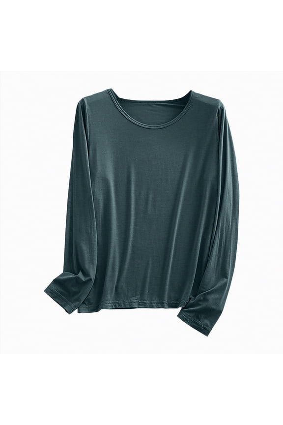 Women Lightweight Pajamas Tops Long Sleeve Plain Lounge T-Shirt Crewneck Soft Pajama Shirts Sleep Tunics Tee (Green, XL)