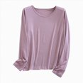 thumbnail image 1 of larppty Women Lightweight Pajamas Tops Long Sleeve Plain Lounge T-Shirt Crewneck Soft Pajama Shirts Sleep Tunics Tee (Purple, M), 1 of 5