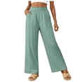thumbnail image 1 of larppty Women Linen Pants Summer Wide Leg Pants Boho Elastic Waist Pant Flowy Beach Pant with Pockets（Mint Green， S）, 1 of 8