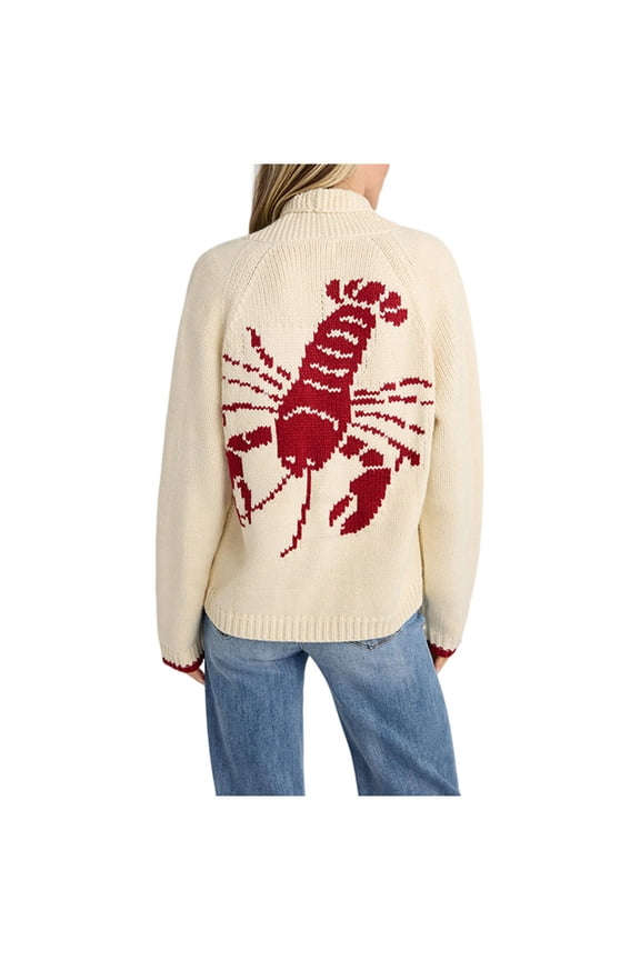 Women Lobster Knit Sweaters Cardigan Long Sleeve Button Down Chunky Knit Y2k Graphic Fall Winter Sweater Coat (Red, L)
