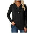 thumbnail image 1 of larppty Women Long Sleeve Tunic Tops V Neck Button Loose T Shirts 2025 Fall Dressy Casual Blouse Sweatshirt Fashion Clothing (Black, S), 1 of 6