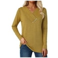 thumbnail image 1 of larppty Women Long Sleeve Tunic Tops V Neck Button Loose T Shirts 2025 Fall Dressy Casual Blouse Sweatshirt Fashion Clothing (Yellow, XL), 1 of 9