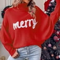 thumbnail image 1 of larppty Women Merry Sweaters Turtleneck Long Sleeve Letter Embroidery Loose Knitted Pullover Merry Christmas Sweater（Red，S）, 1 of 1