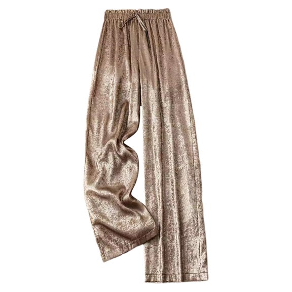larppty Women Metallic High Elastic Waist Straight Leg Pants Casual Party Nightout Clubwear Long Pants（Rose Gold， M）