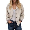 thumbnail image 1 of larppty Women Oversize Trench Coat Plaid Lining Lapel Button Down Casual Crop Jacket Outwear with Pockets (Beige, L), 1 of 5