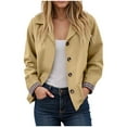 thumbnail image 1 of larppty Women Oversize Trench Coat Plaid Lining Lapel Button Down Casual Crop Jacket Outwear with Pockets (Khaki, L), 1 of 5