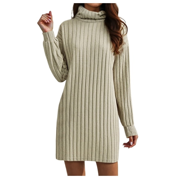 larppty Women Oversized Sweater Dress Turtleneck Batwing Long Sleeve Ribbed Knit Loose 2025 Fall Winter Casual Short Dress（Beige，M）