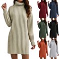 thumbnail image 1 of larppty Women Oversized Sweater Dress Turtleneck Batwing Long Sleeve Ribbed Knit Loose 2025 Fall Winter Casual Short Dress（Black，XL）, 1 of 8