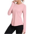 thumbnail image 1 of larppty Women Shirts Long Sleeve with Thumb Holes Workout Quick Dry Athletic Hiking Running Tops (Pink, S), 1 of 7