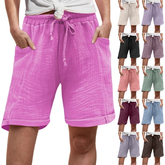 larppty Women Shorts for Seniors Summer Casual High Waisted Drawstring Wide Leg Womens Gauze Short Shorts(Light Green, L)