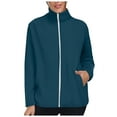 thumbnail image 1 of larppty Women Solid Color Full Zip Up Stand Collar Sweatshirt Jacket Cozy Fall Fleece Coat with Pockets Workout Outerwear (Navy, S), 1 of 9