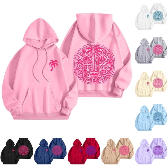 larppty Women Teen Girls Oversized Preppy Hoodie - Cute Graphic Long Sleeve Pullover With Pockets（Dark Green，L）