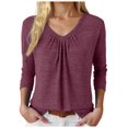 thumbnail image 1 of larppty Women Tops Long Sleeve Shirts V Neck Loose Fit Soft Casual Solid Color T-Shirts Fall Clothing (Wine, M), 1 of 5