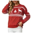 thumbnail image 1 of larppty Women Ugly Christmas Tree Reindeer Holiday Knit Sweater Pullover (Red, L), 1 of 6