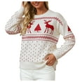 thumbnail image 1 of larppty Women Ugly Christmas Tree Reindeer Holiday Knit Sweater Pullover (White, S), 1 of 6