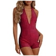 thumbnail image 1 of larppty Women V Neck Sleeveless Romper Sequin Backless Shorts Jumpsuit Clubwear（Wine， L）, 1 of 8