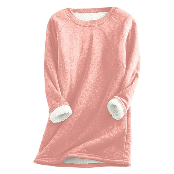 larppty Women Warm Sherpa Lined Fleece Crewneck Sweatshirt Pullover Loungewear for Winter (Pink, M)