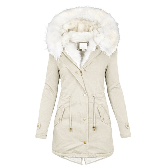 larppty Women Winter Puffer Jackets with Hood Plus Size Thicken Coats Fleece Padded Parka Lined Outerwear with Pockets（Khaki，XXL）