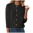 thumbnail image 1 of larppty Women's 2025 Fall Long Sleeve Knitted Button Down Sweaters Lightweight Cardigan for Women Dressy Casual Tops (Black, L), 1 of 6