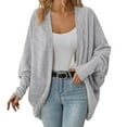 thumbnail image 1 of larppty Women's 2025 Fall Waffle Knit Batwing Long Sleeve Cardigan Loose Open Front Sweater Coat (Grey, XL), 1 of 5